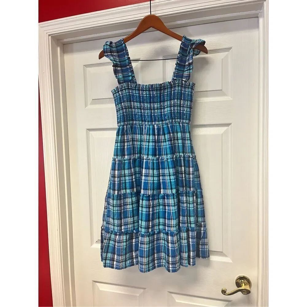 Crown & Ivy Blue Plaid Smocked Sundress sz 12 NWT
